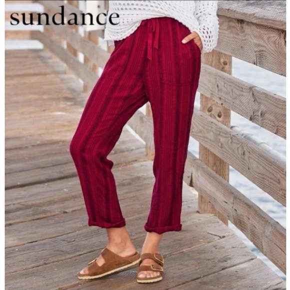 SUNDANCE Shobu Relaxed Cotton Drawstring Pants Small Striped Casual Beachy Boho - Picture 2 of 13